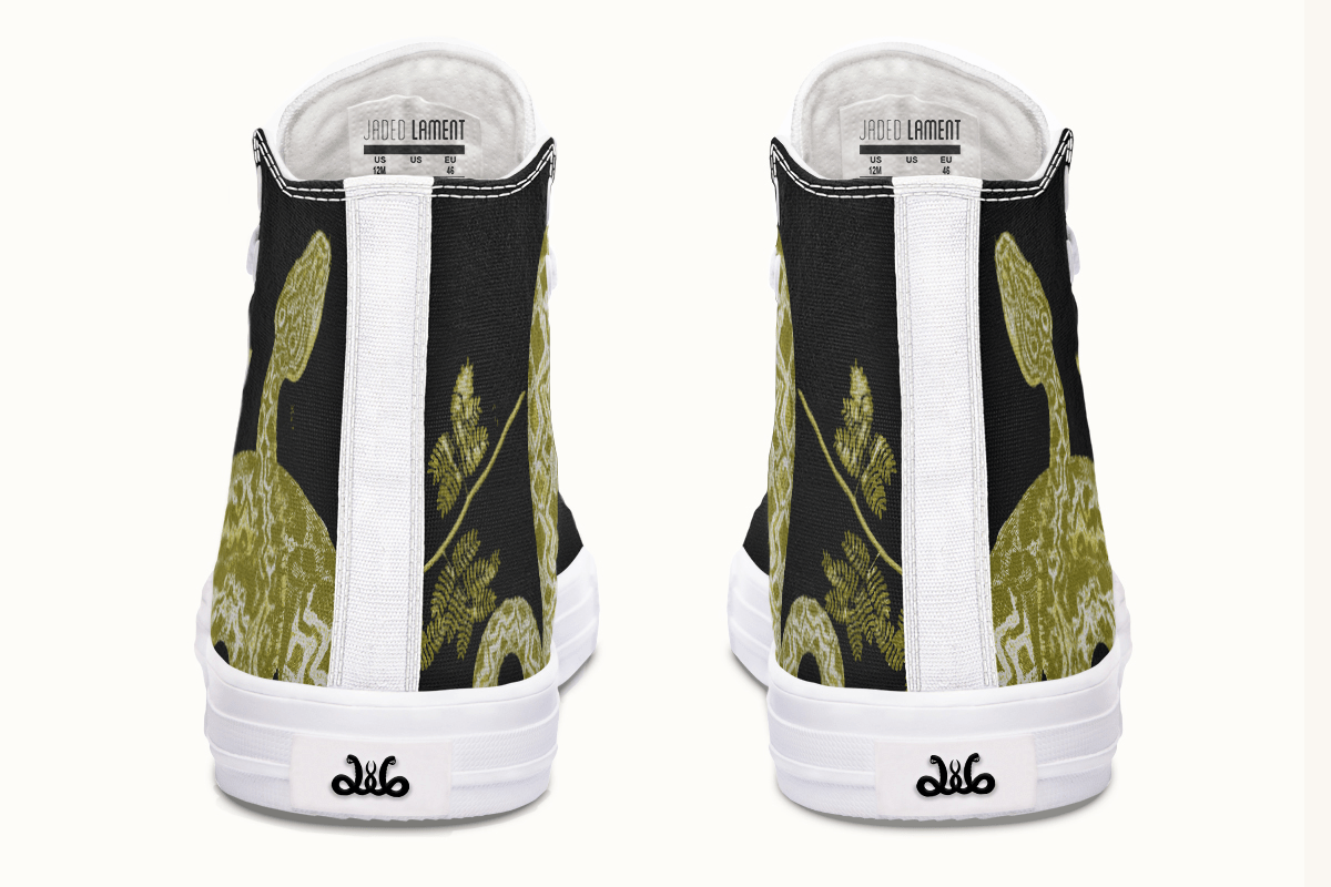 Serpent in Bloom Gold on Black Hightops - Jaded Lament