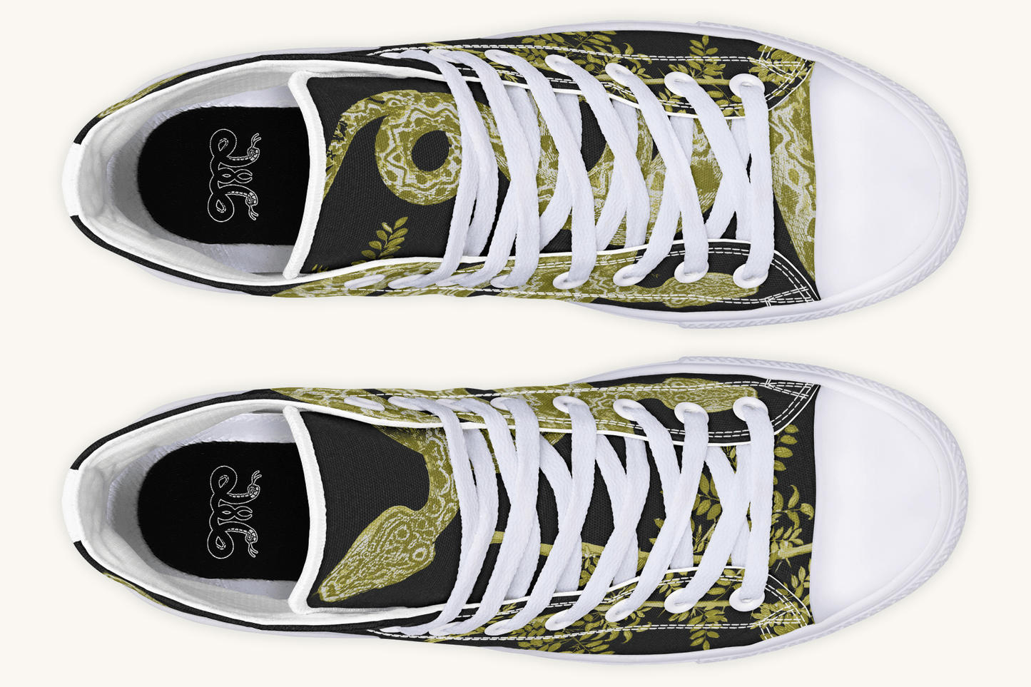 Serpent in Bloom Gold on Black Hightops - Jaded Lament