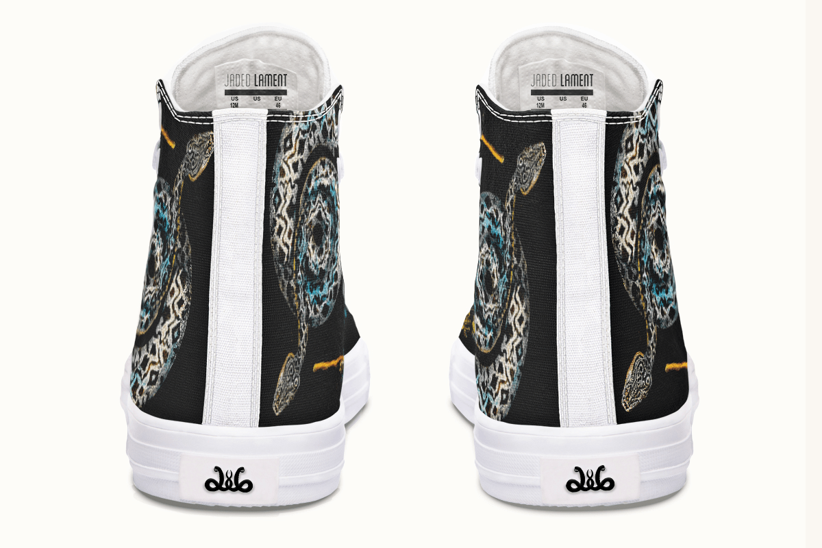 Serpent in Bloom Multicolor Snake on Black Hightops - Jaded Lament