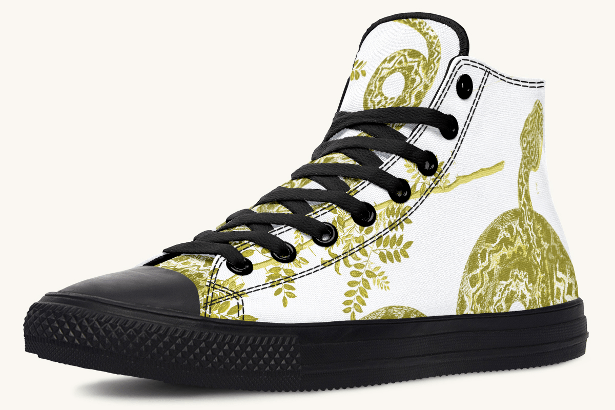 Serpent in Bloom Gold on White Hightops - Jaded Lament