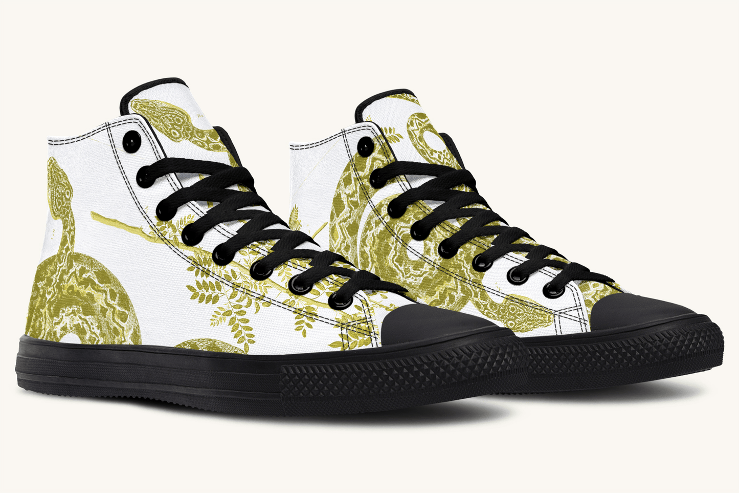 Serpent in Bloom Gold on White Hightops - Jaded Lament