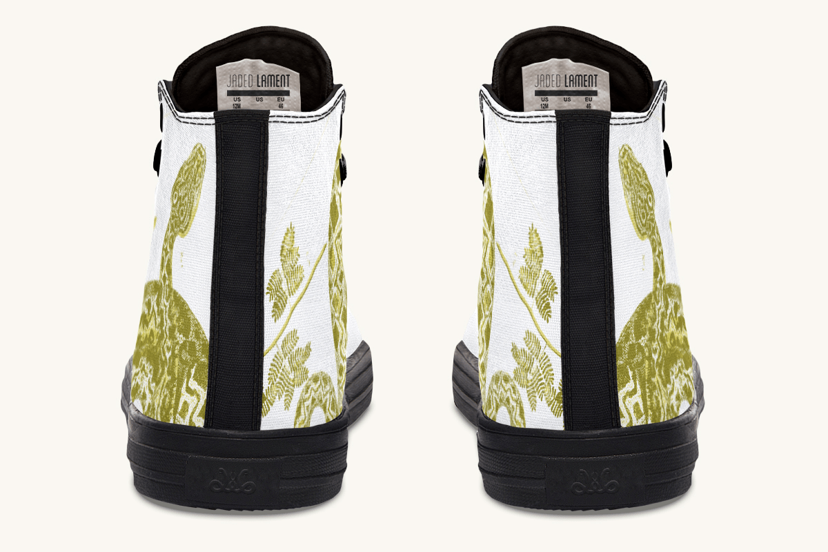 Serpent in Bloom Gold on White Hightops - Jaded Lament