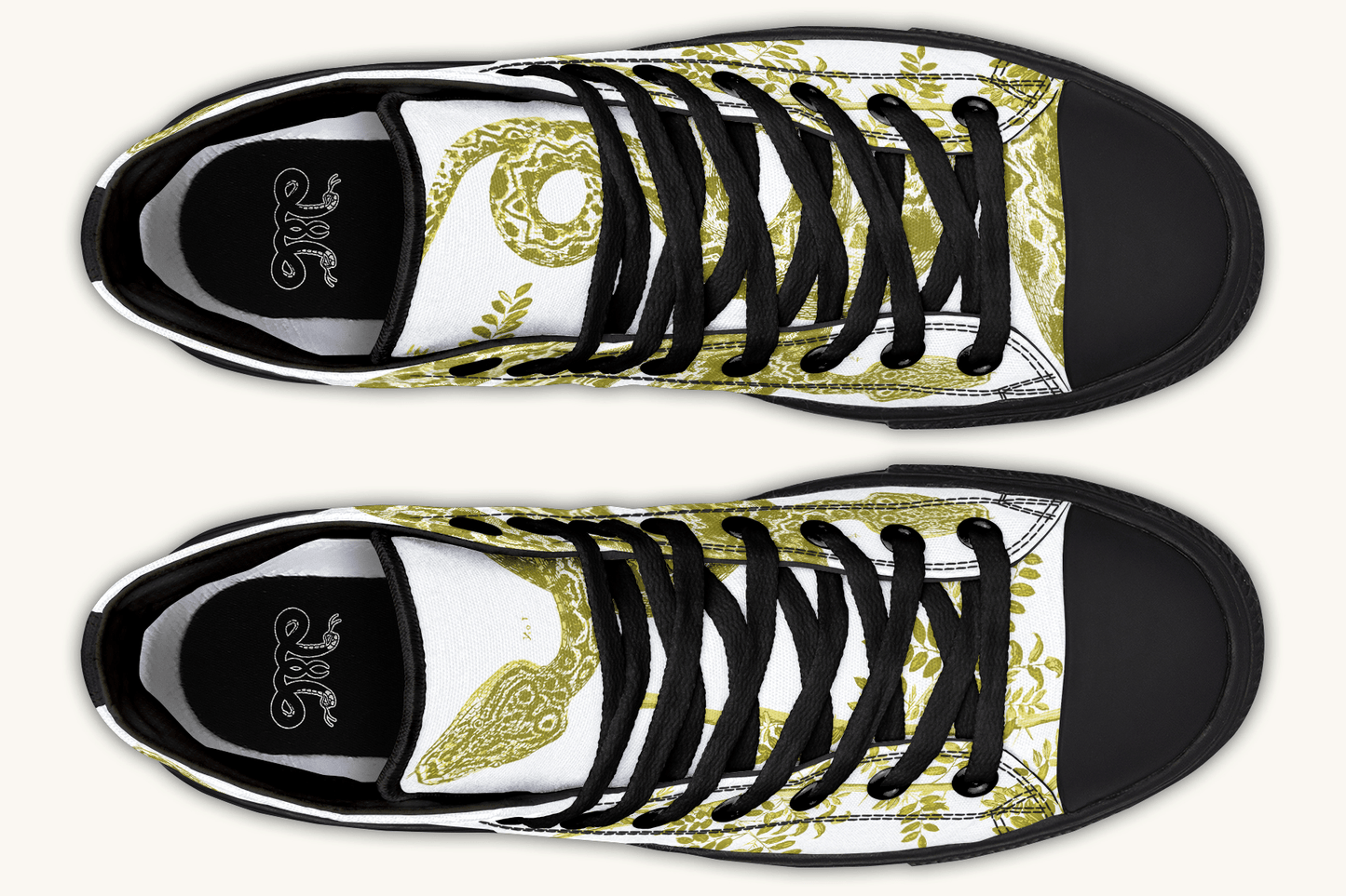 Serpent in Bloom Gold on White Hightops - Jaded Lament