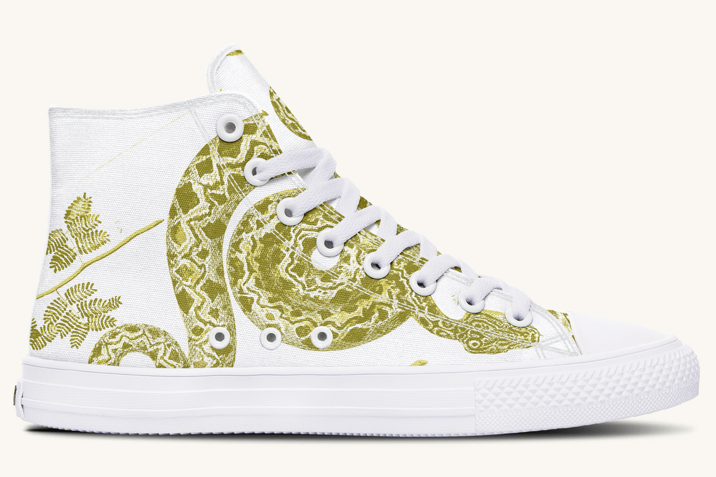 Serpent in Bloom Gold on White Hightops - Jaded Lament