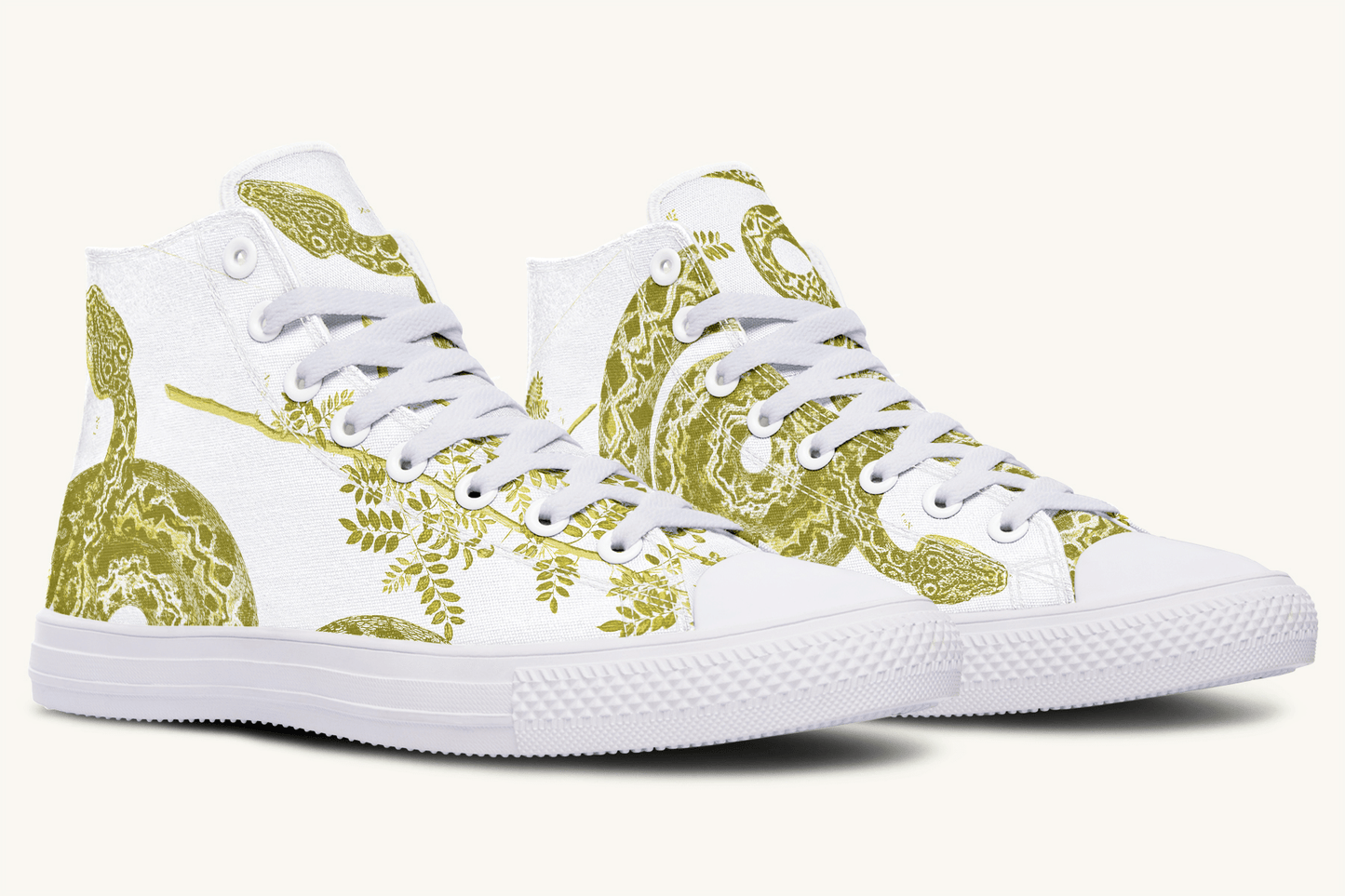 Serpent in Bloom Gold on White Hightops - Jaded Lament