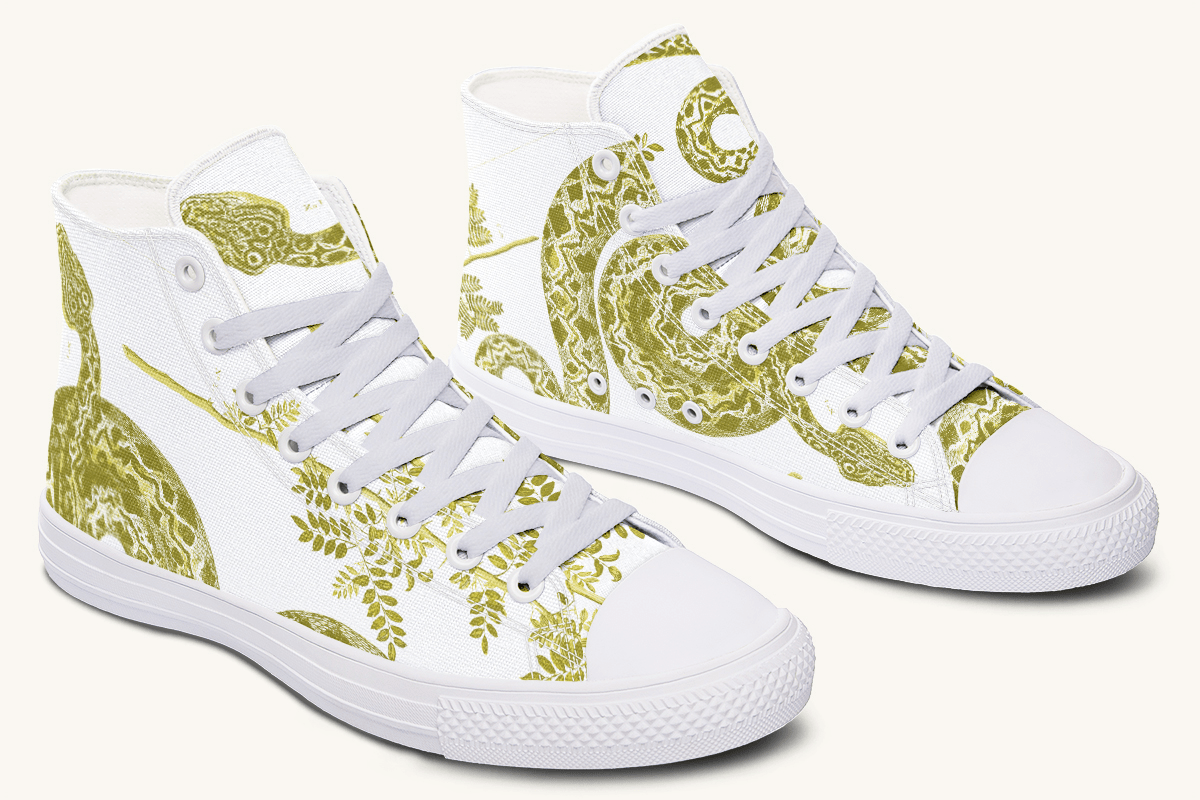 Serpent in Bloom Gold on White Hightops - Jaded Lament