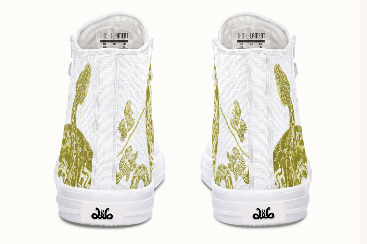 Serpent in Bloom Gold on White Hightops - Jaded Lament