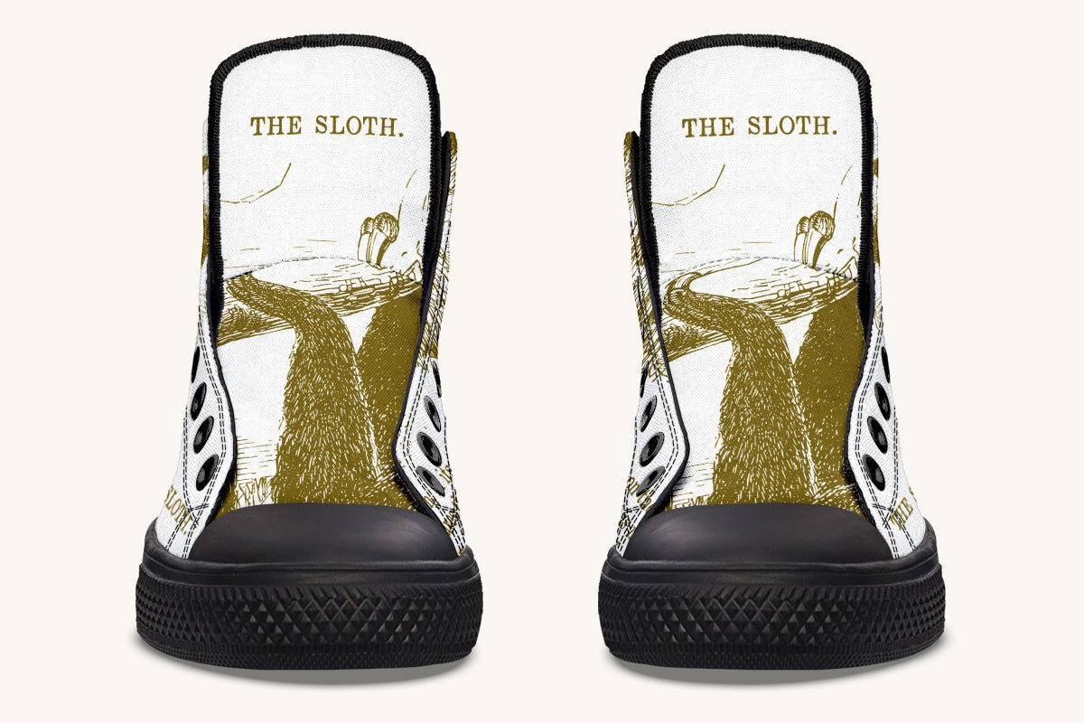 The Sloth Stays Brown White Hightops - Jaded Lament