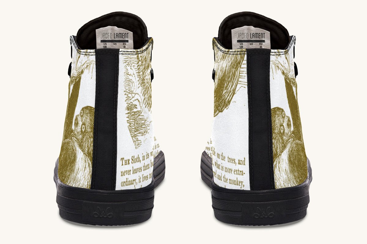 The Sloth Stays Brown White Hightops - Jaded Lament