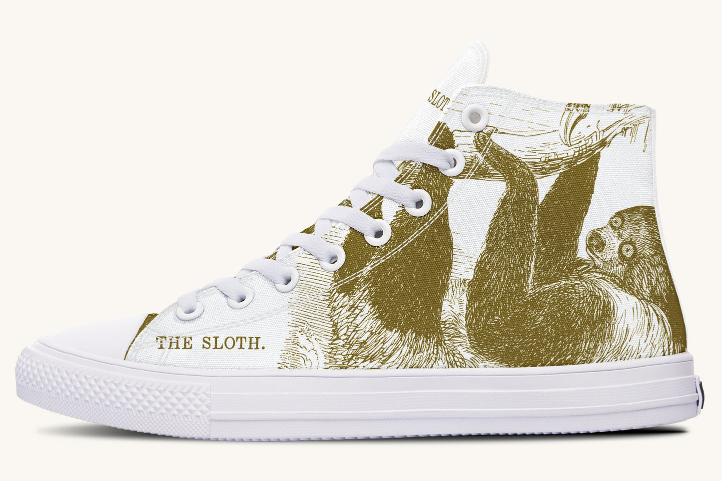 The Sloth Stays Brown White Hightops