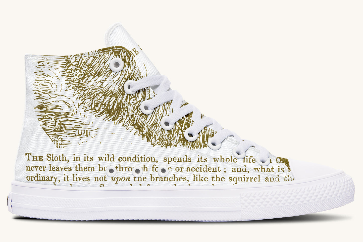 The Sloth Stays Brown White Hightops