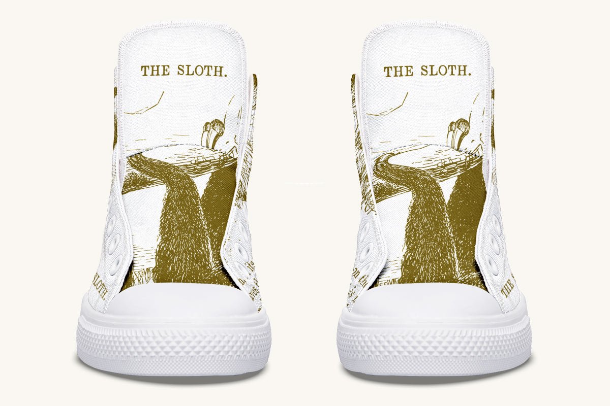 The Sloth Stays Brown White Hightops - Jaded Lament