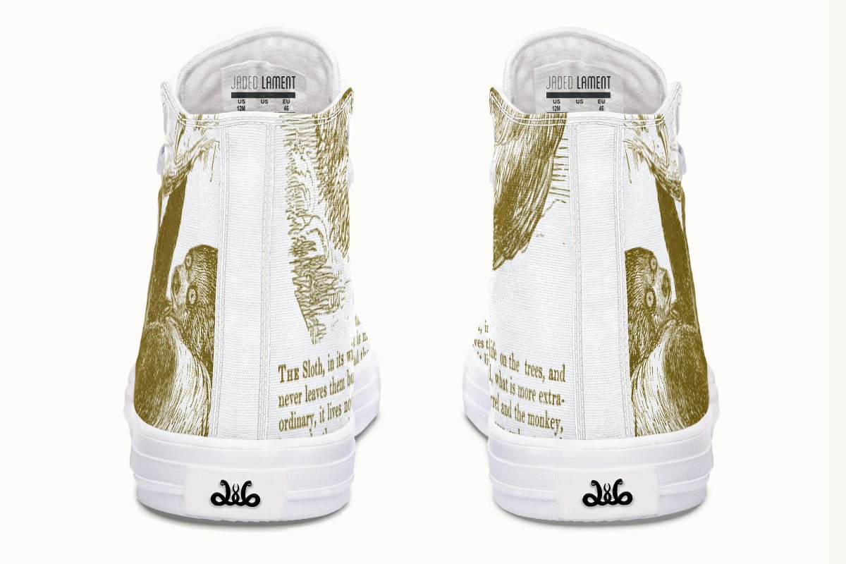 The Sloth Stays Brown White Hightops - Jaded Lament