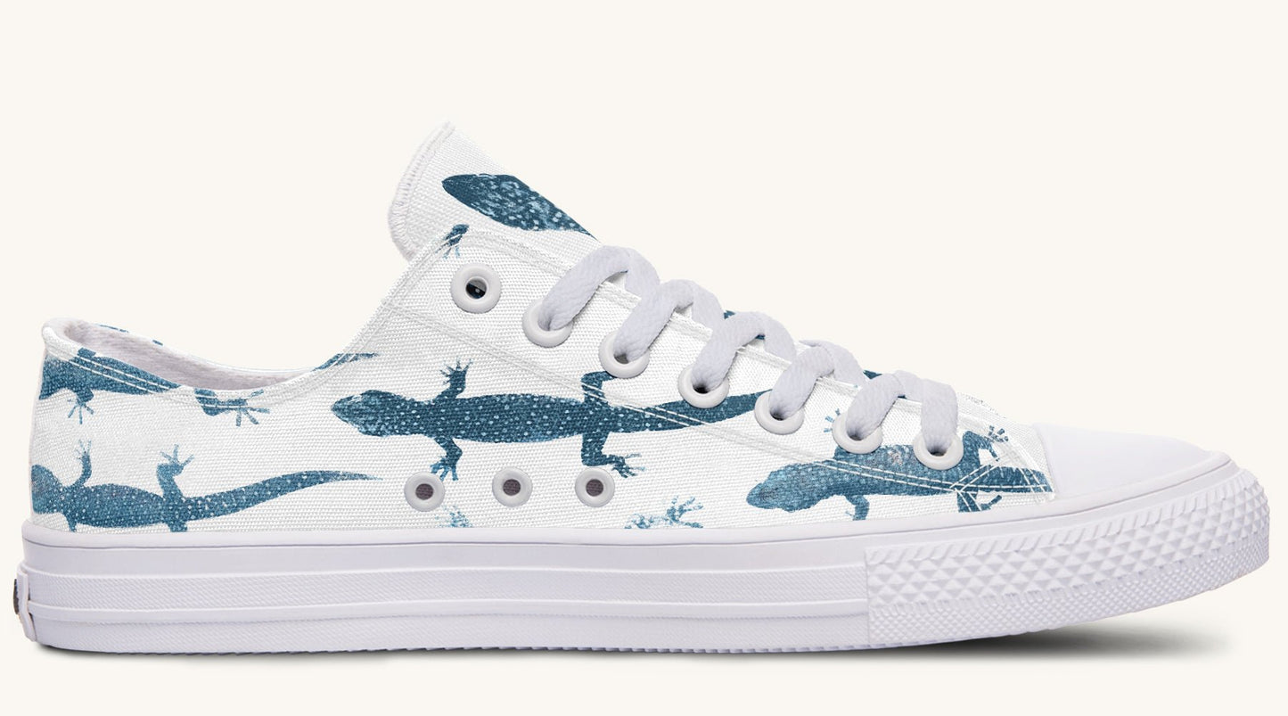 March of the Lizards Blue White Lowtops - Jaded Lament