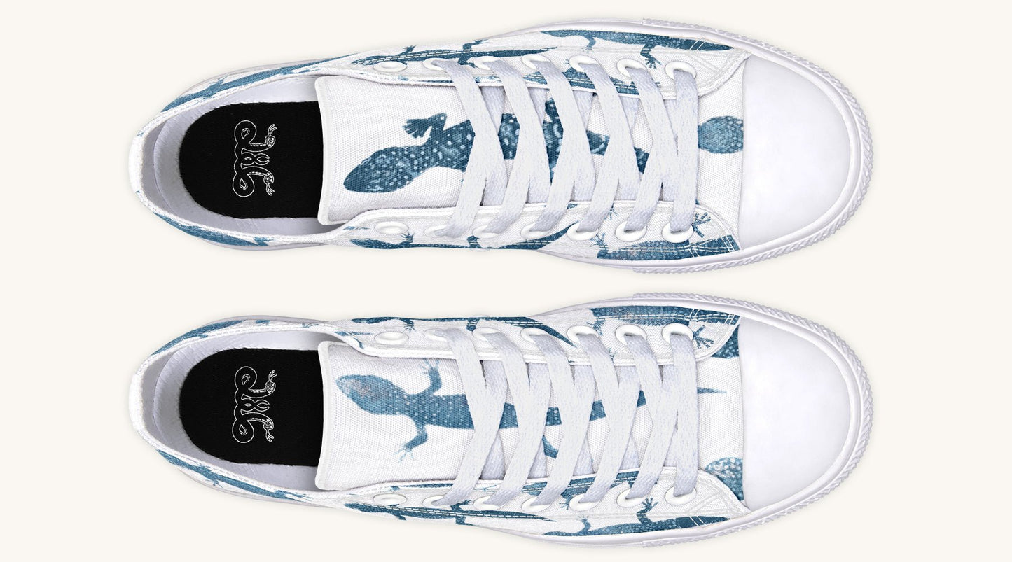 March of the Lizards Blue White Lowtops - Jaded Lament