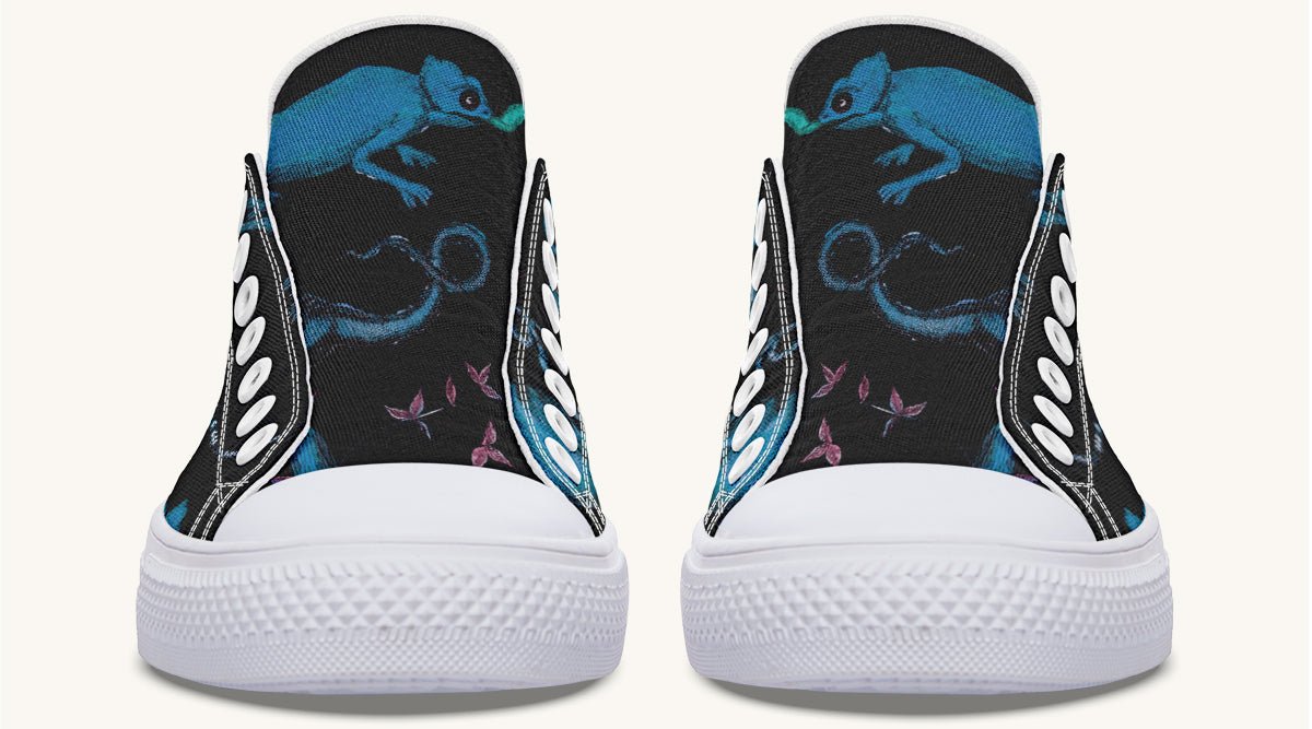 Reptilian in Bloom Black Blue Lowtops - Jaded Lament