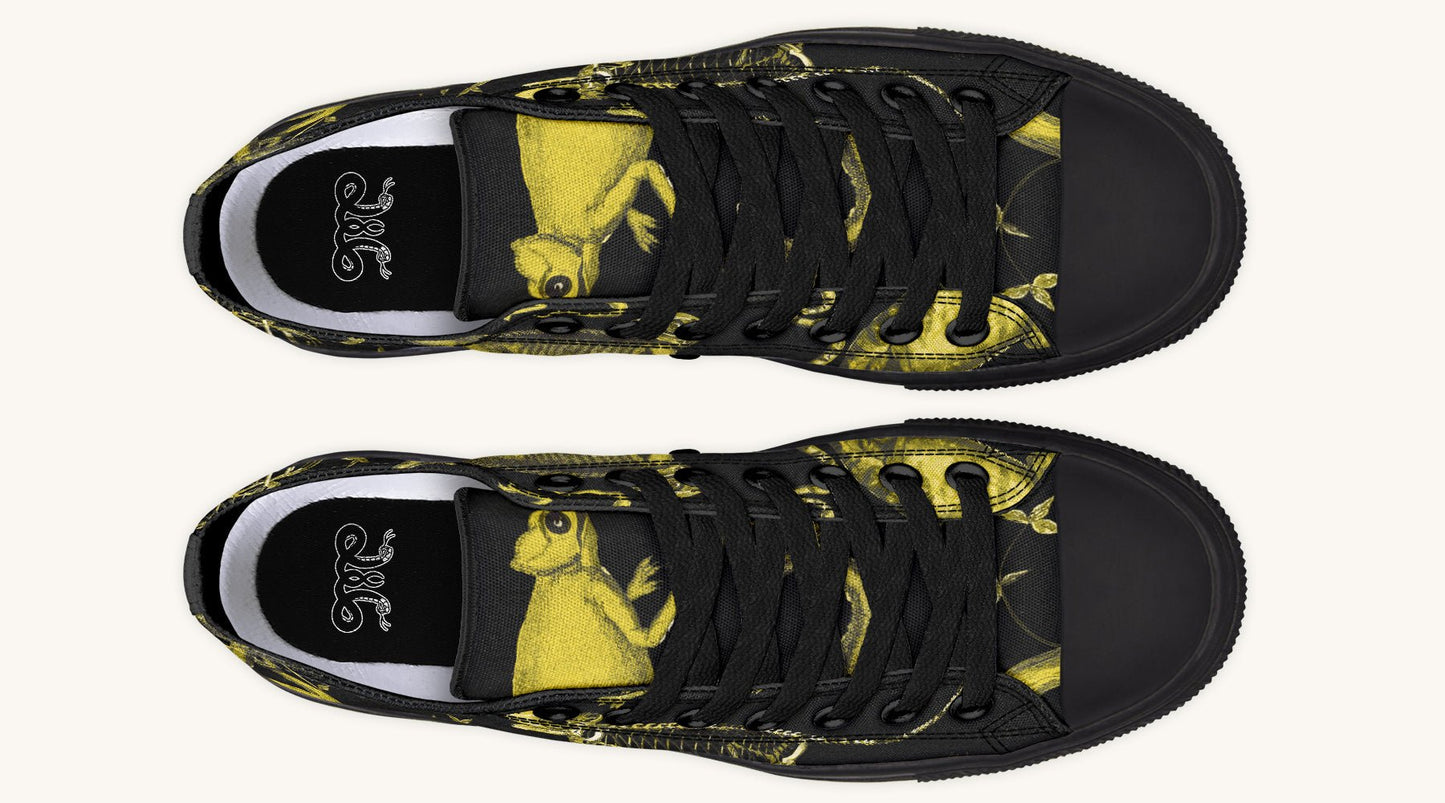 Reptilian in Bloom Black Yellow Lowtops - Jaded Lament