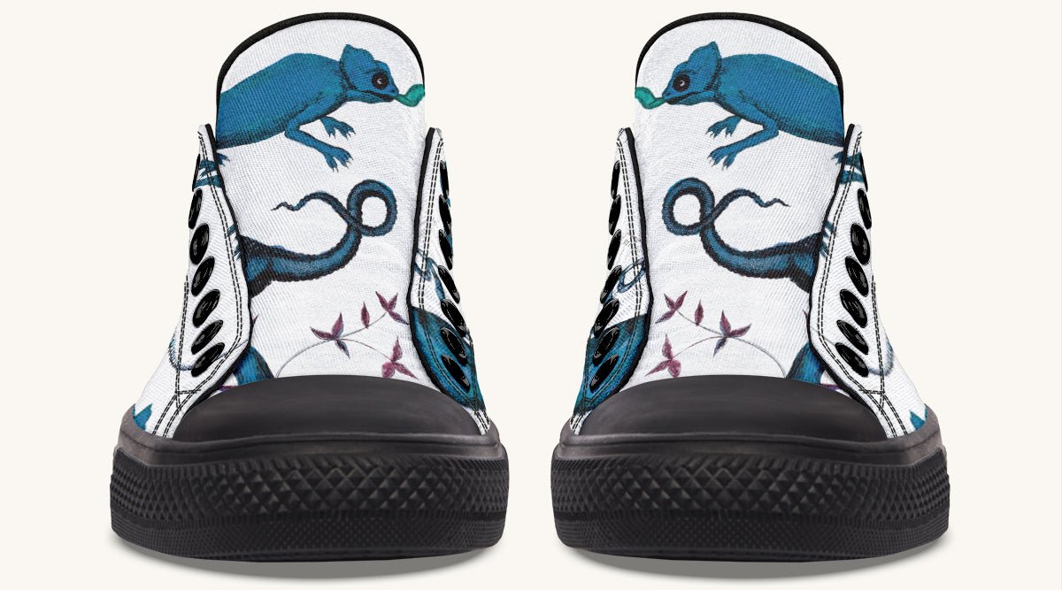 Reptilian in Bloom White Blue Lowtops - Jaded Lament