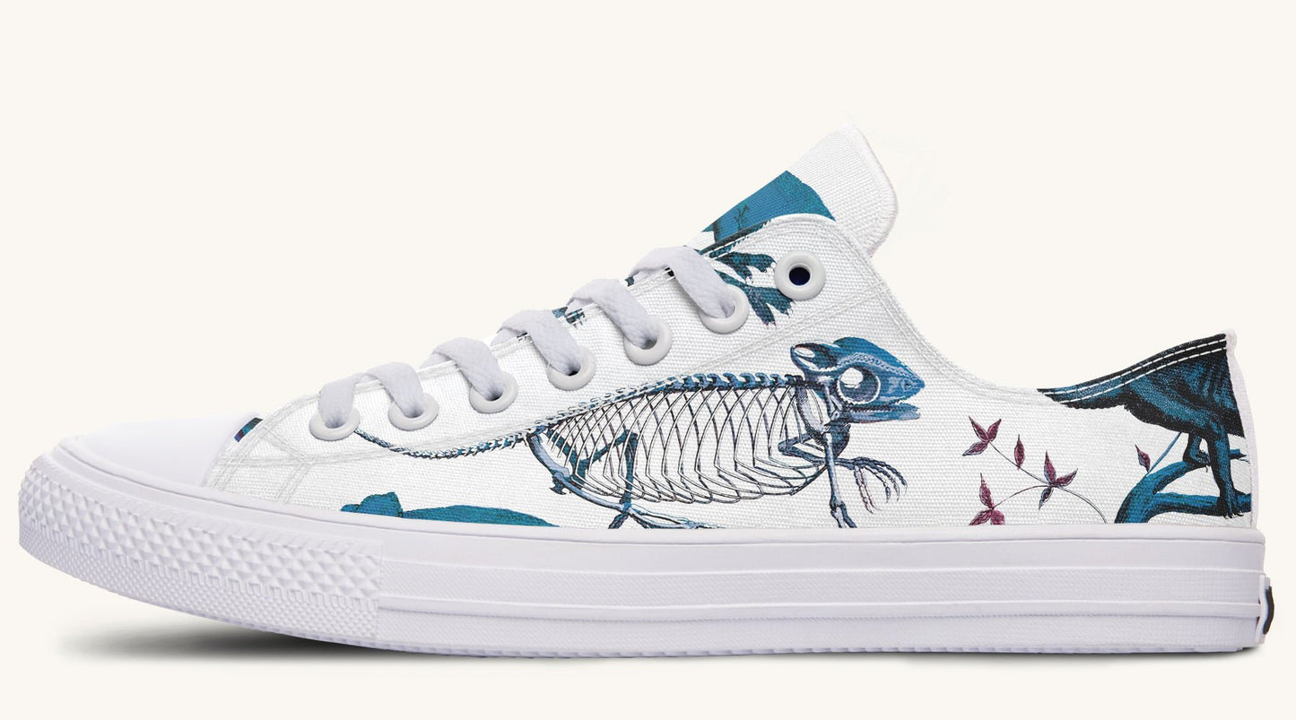Reptilian in Bloom White Blue Lowtops - Jaded Lament