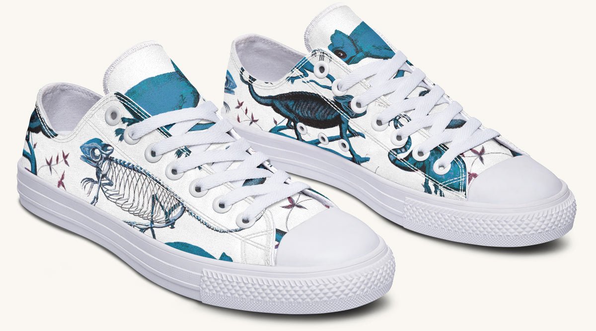Reptilian in Bloom White Blue Lowtops - Jaded Lament