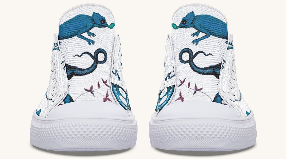 Reptilian in Bloom White Blue Lowtops - Jaded Lament