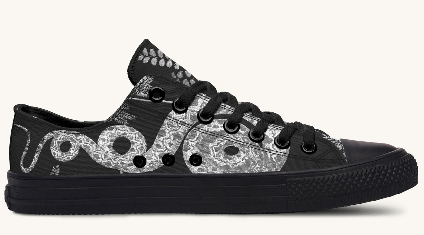 Serpent in Bloom Black And White Lowtops - Jaded Lament