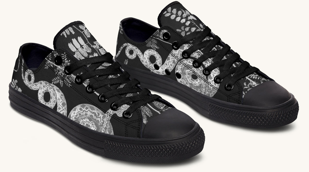Serpent in Bloom Black And White Lowtops - Jaded Lament