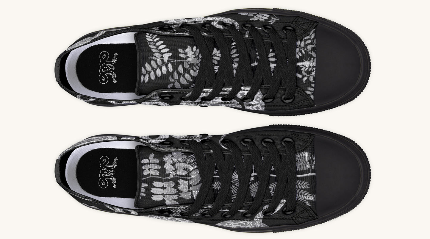 Serpent in Bloom Black And White Lowtops - Jaded Lament