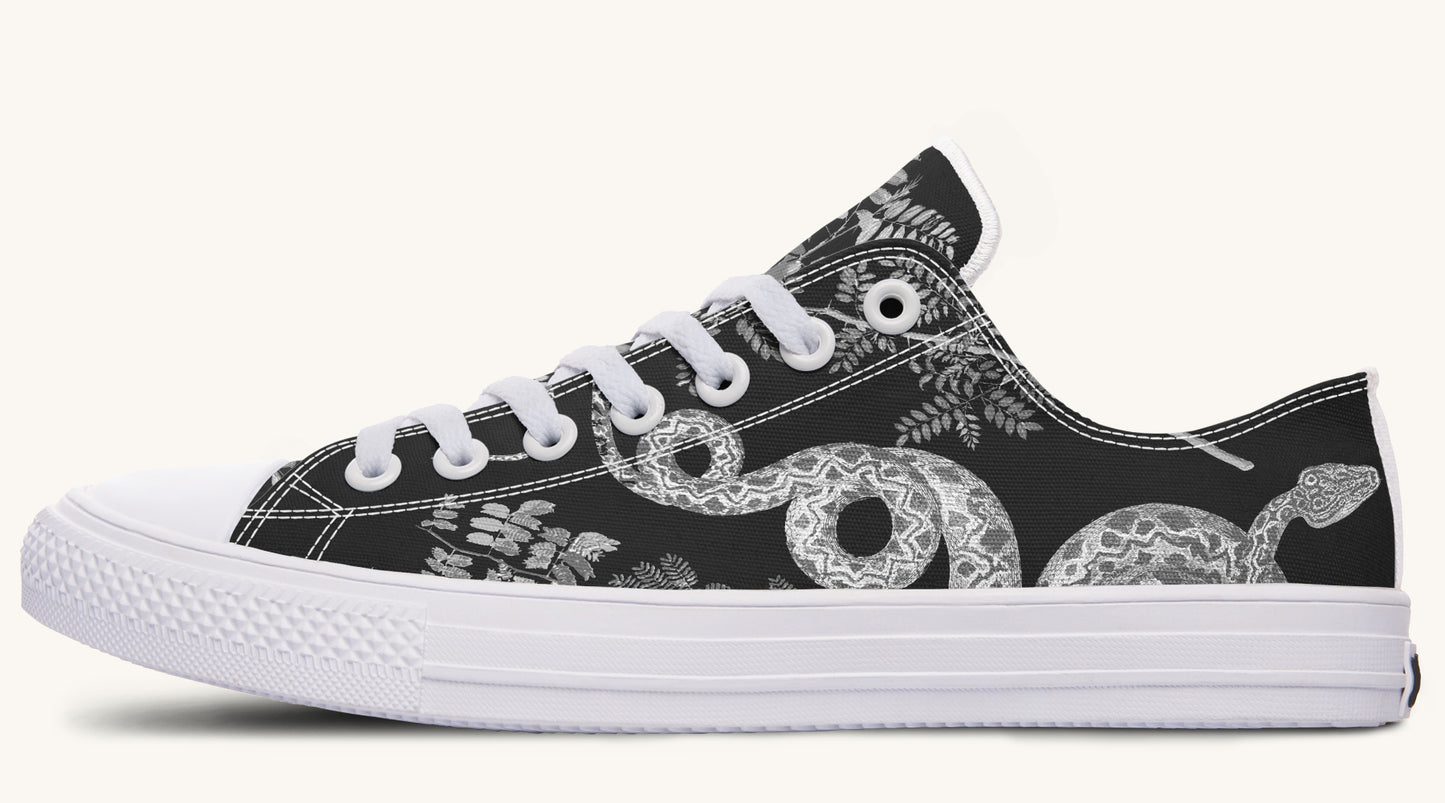 Serpent in Bloom Black And White Lowtops - Jaded Lament