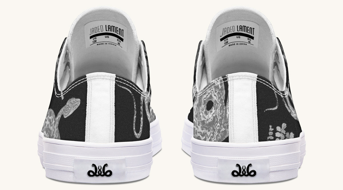 Serpent in Bloom Black And White Lowtops - Jaded Lament