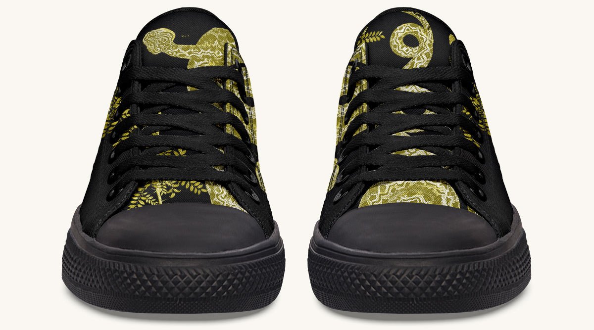 Serpent in Bloom Black Yellow Green Lowtops - Jaded Lament