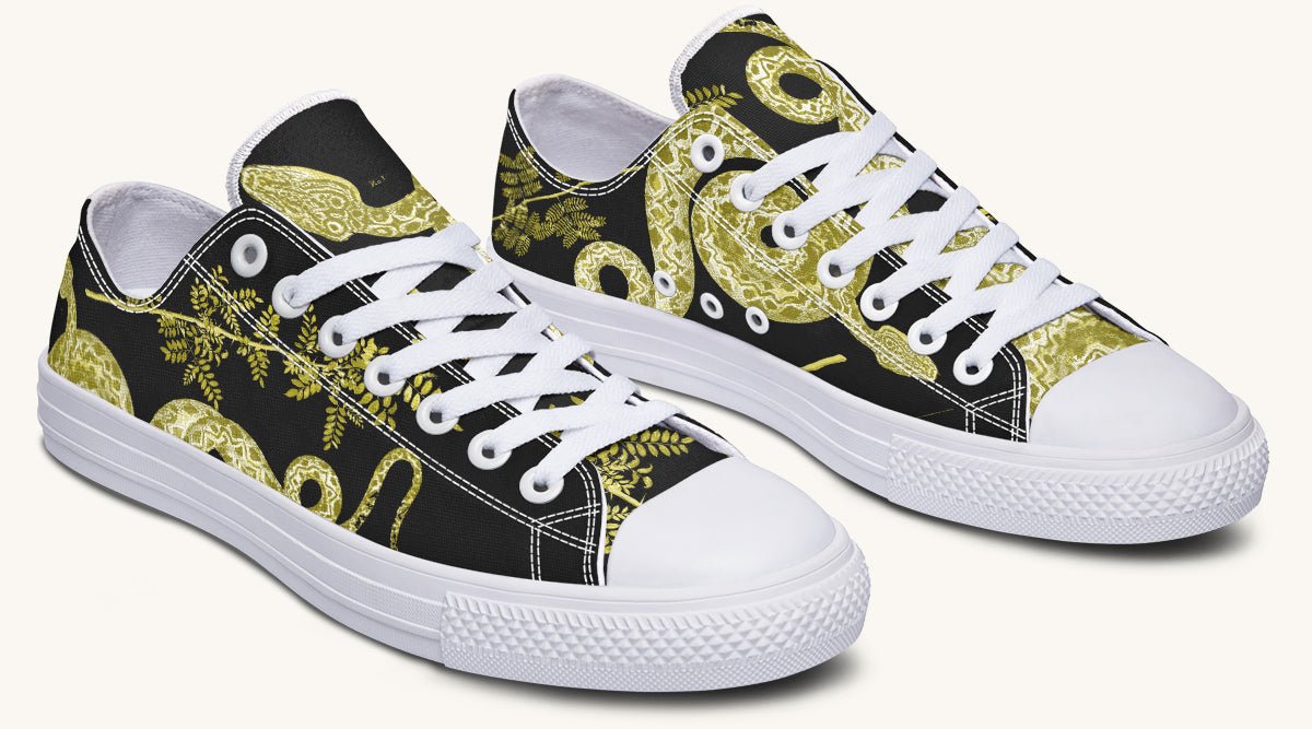 Serpent in Bloom Black Yellow Green Lowtops - Jaded Lament