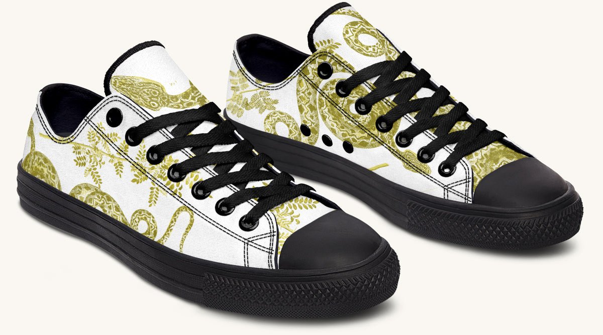 Serpent in Bloom White Yellow Green Lowtops - Jaded Lament