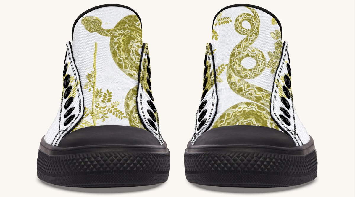 Serpent in Bloom White Yellow Green Lowtops - Jaded Lament