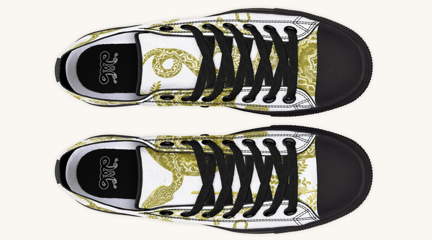 Serpent in Bloom White Yellow Green Lowtops - Jaded Lament