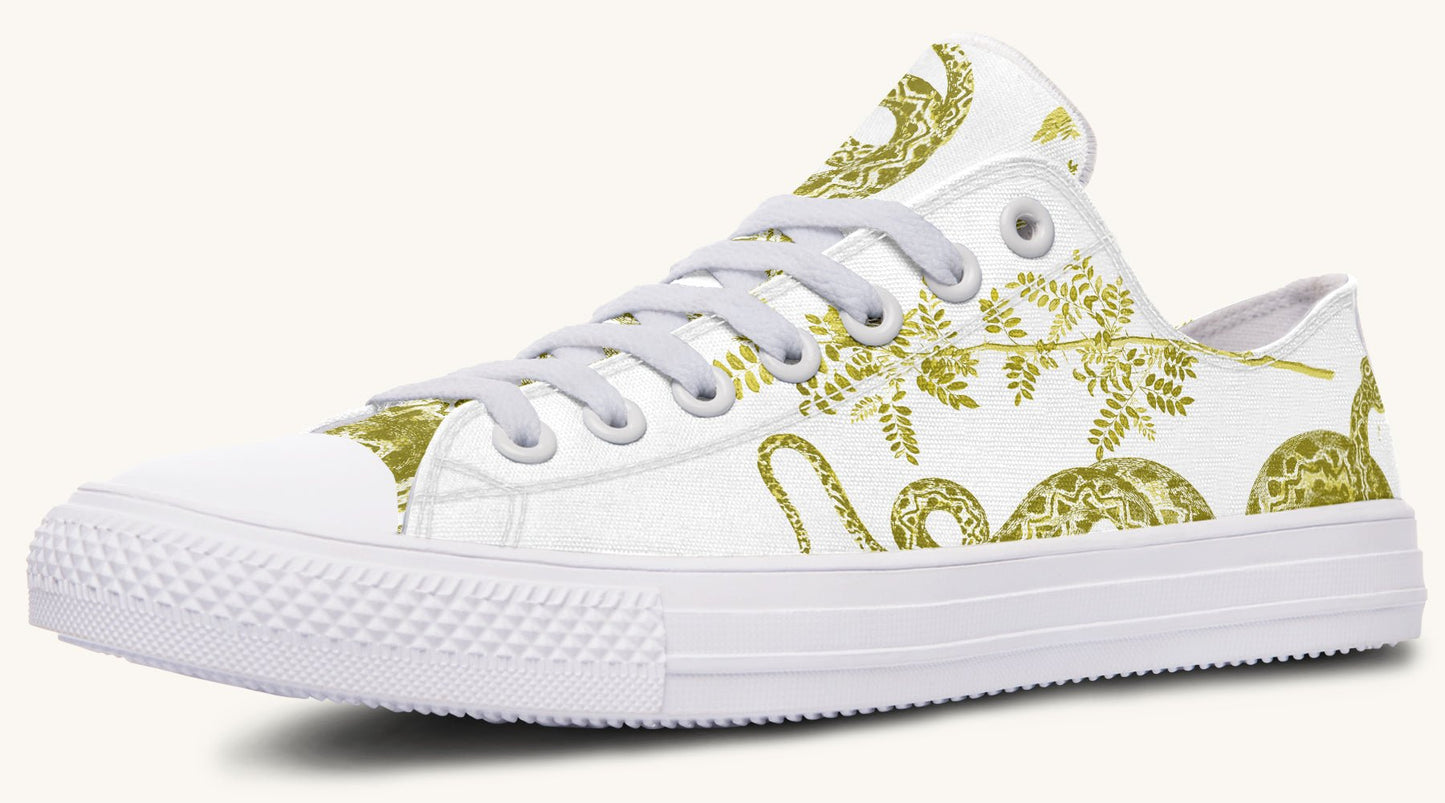 Serpent in Bloom White Yellow Green Lowtops - Jaded Lament