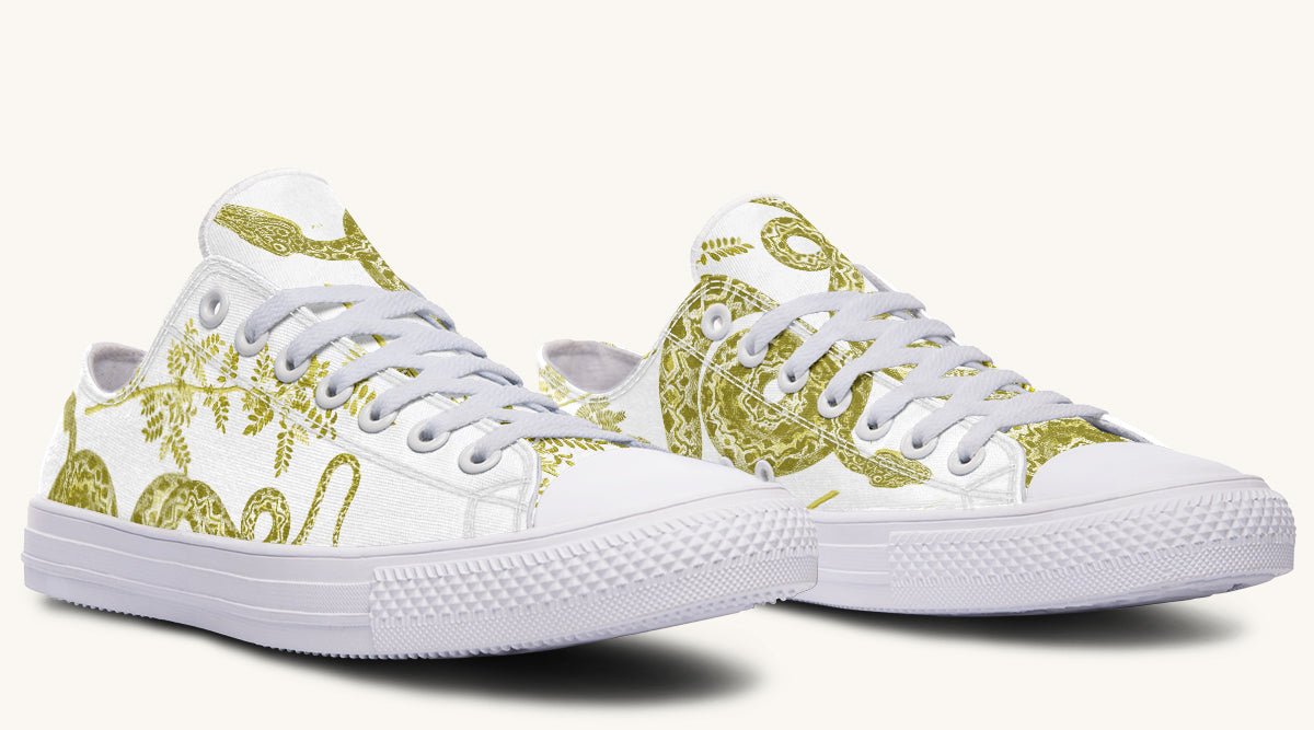 Serpent in Bloom White Yellow Green Lowtops - Jaded Lament