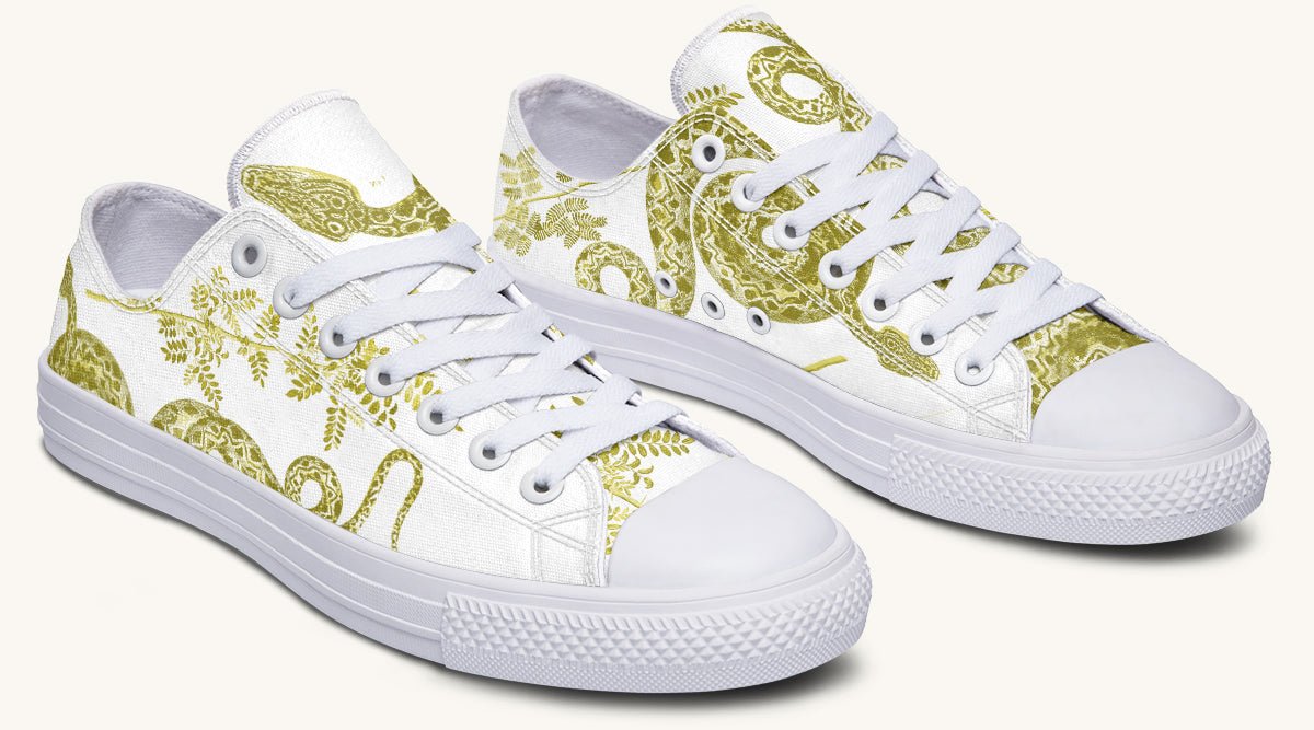 Serpent in Bloom White Yellow Green Lowtops - Jaded Lament