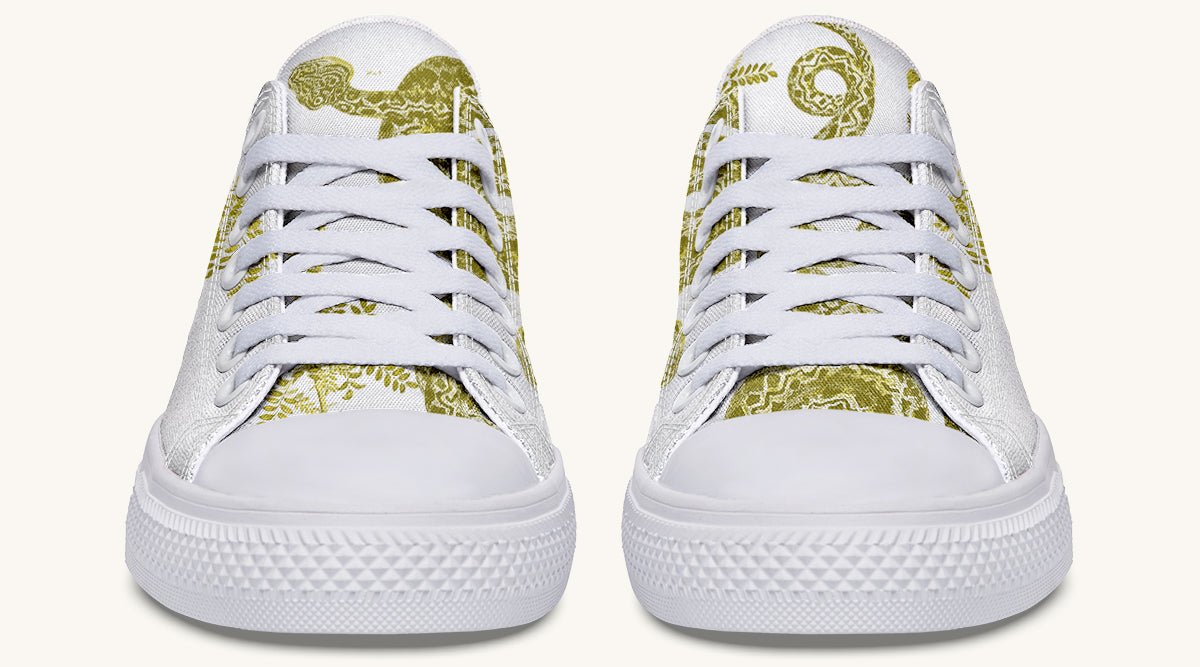 Serpent in Bloom White Yellow Green Lowtops - Jaded Lament