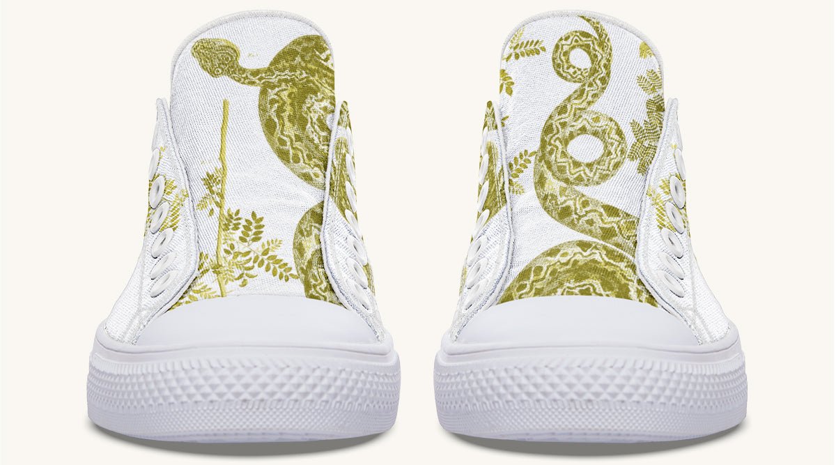 Serpent in Bloom White Yellow Green Lowtops - Jaded Lament