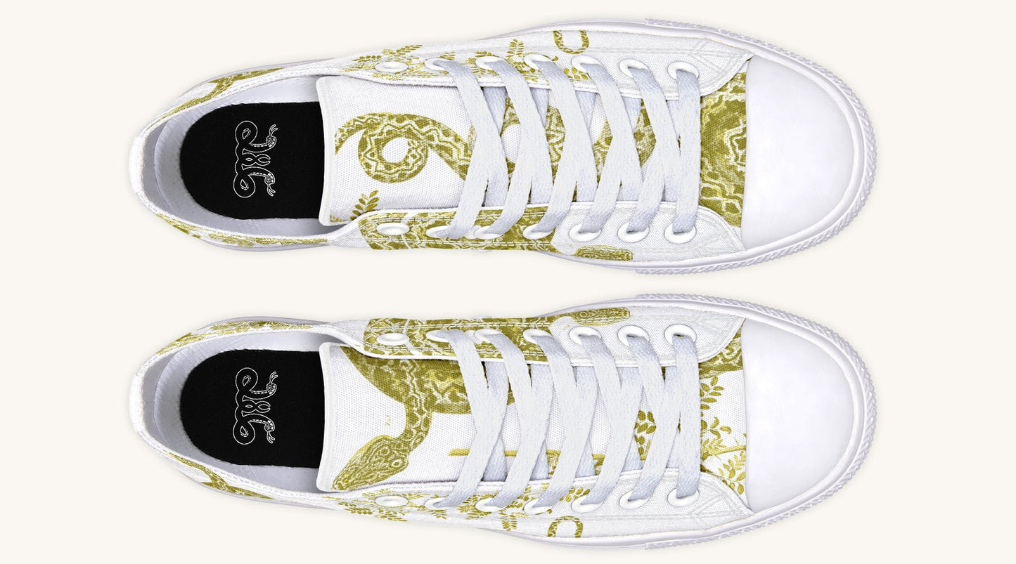 Serpent in Bloom White Yellow Green Lowtops - Jaded Lament