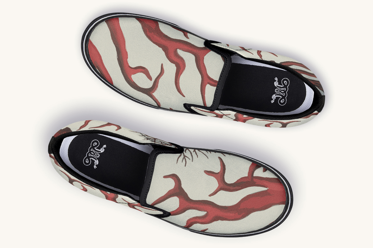 A Bloodroot Coral Sea Slip On Shoes - Jaded Lament