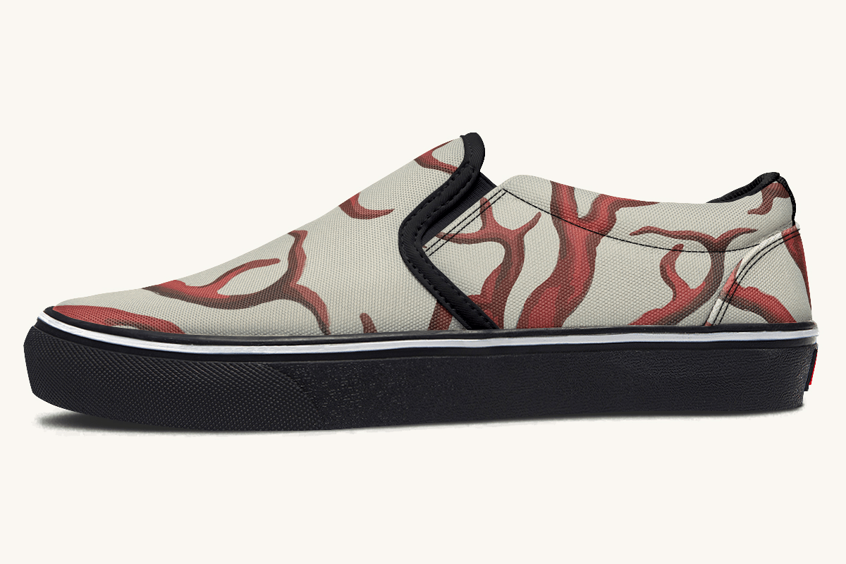 A Bloodroot Coral Sea Slip On Shoes - Jaded Lament