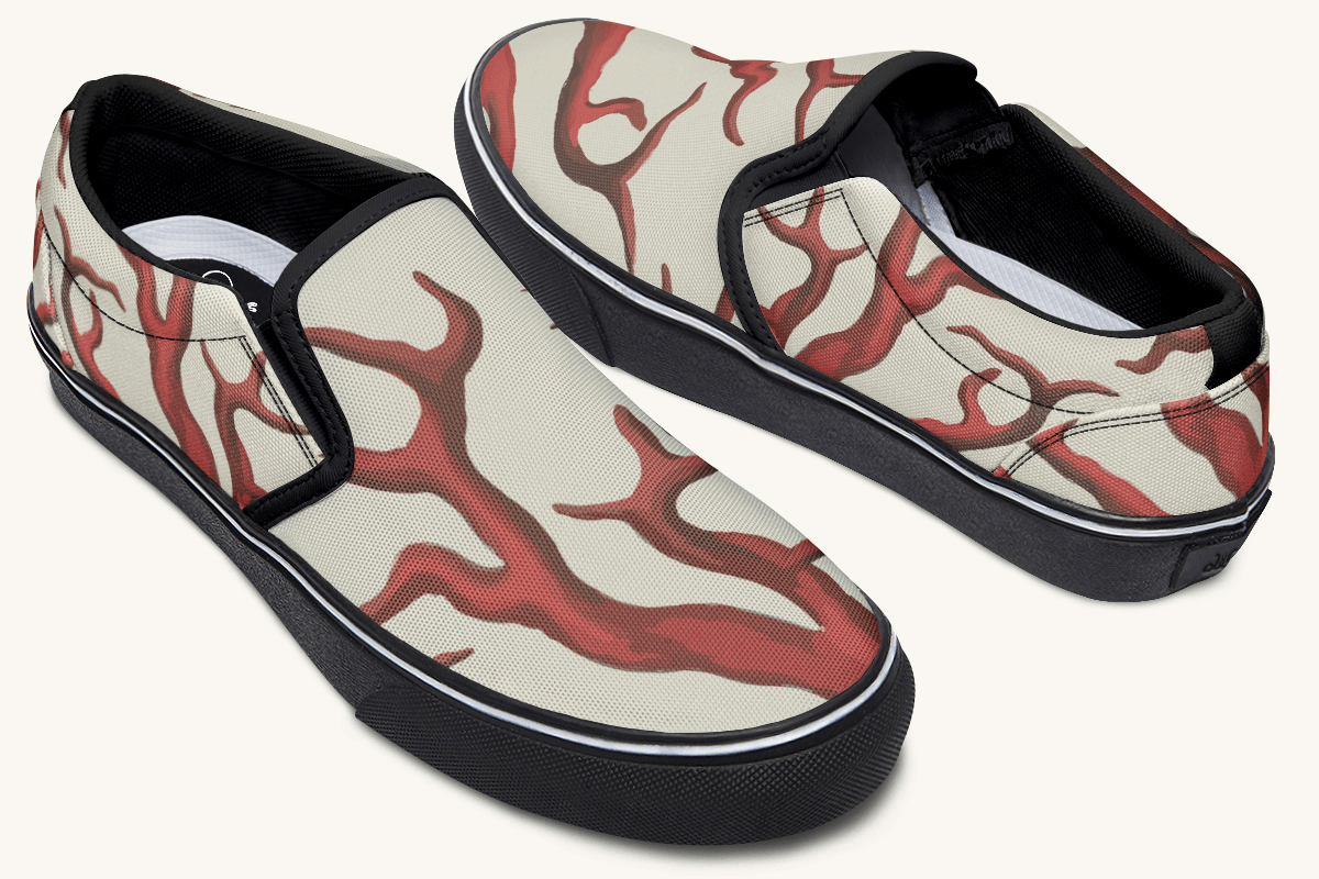 A Bloodroot Coral Sea Slip On Shoes - Jaded Lament