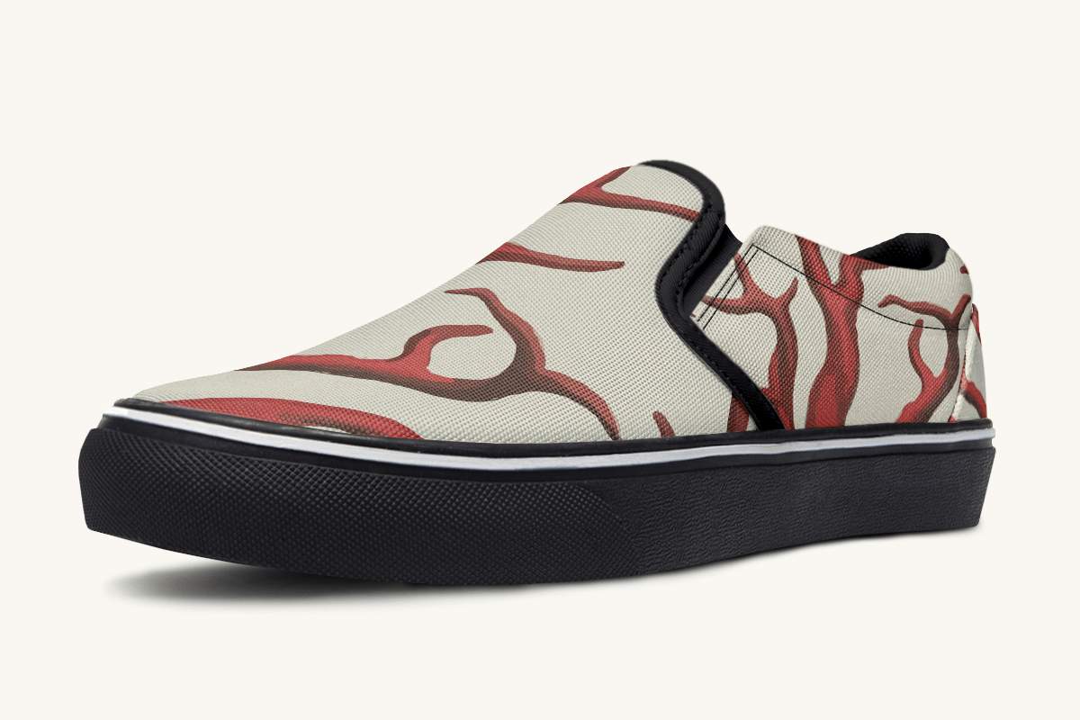 A Bloodroot Coral Sea Slip On Shoes - Jaded Lament
