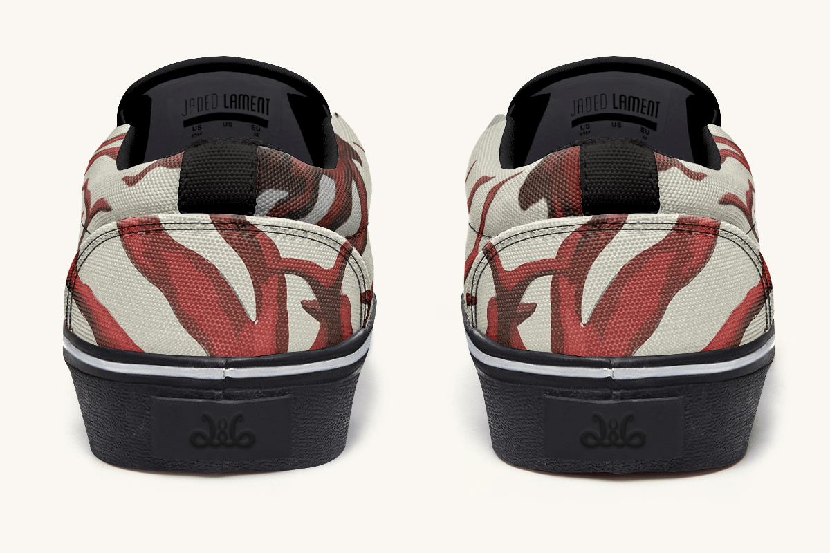 A Bloodroot Coral Sea Slip On Shoes - Jaded Lament
