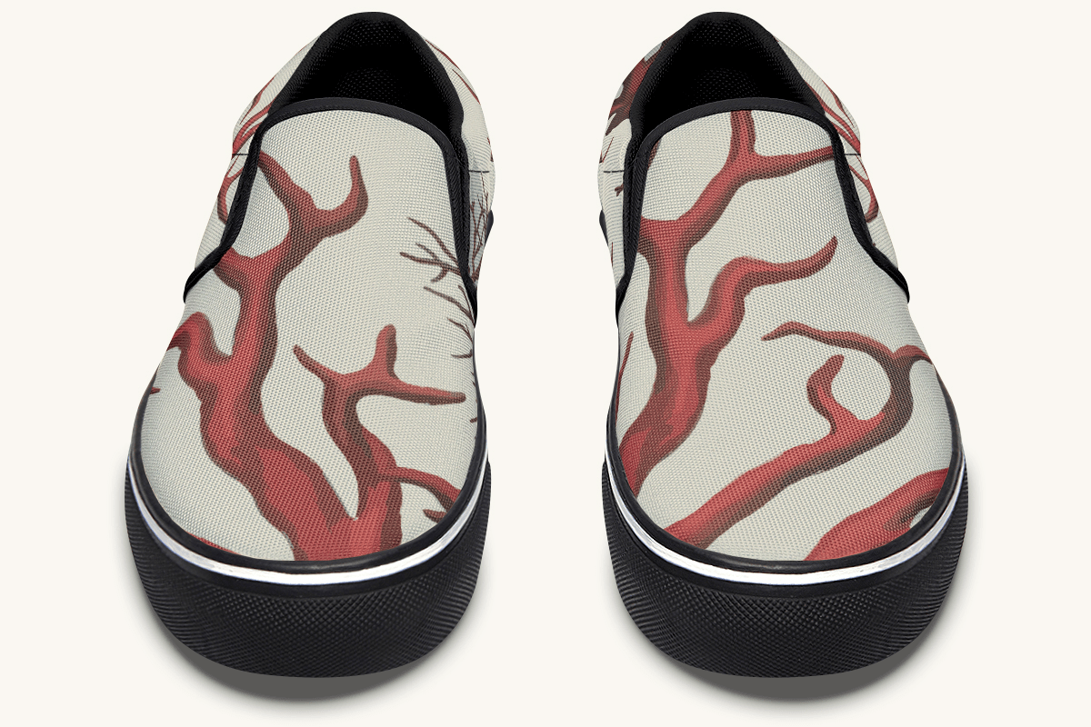 A Bloodroot Coral Sea Slip On Shoes - Jaded Lament