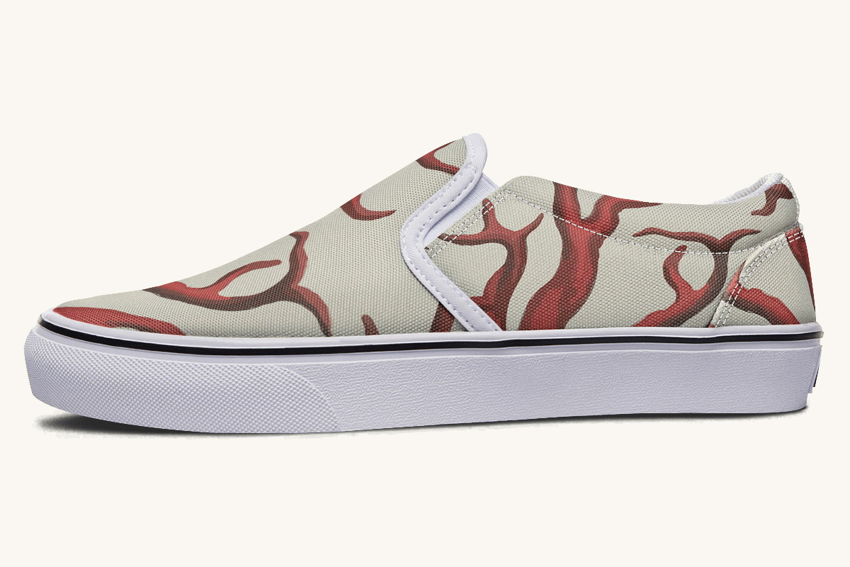 A Bloodroot Coral Sea Slip On Shoes - Jaded Lament