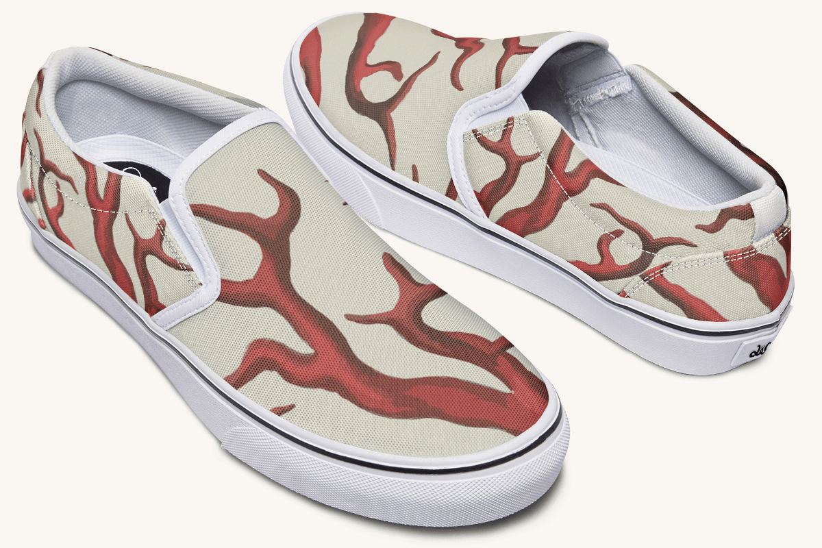 A Bloodroot Coral Sea Slip On Shoes - Jaded Lament