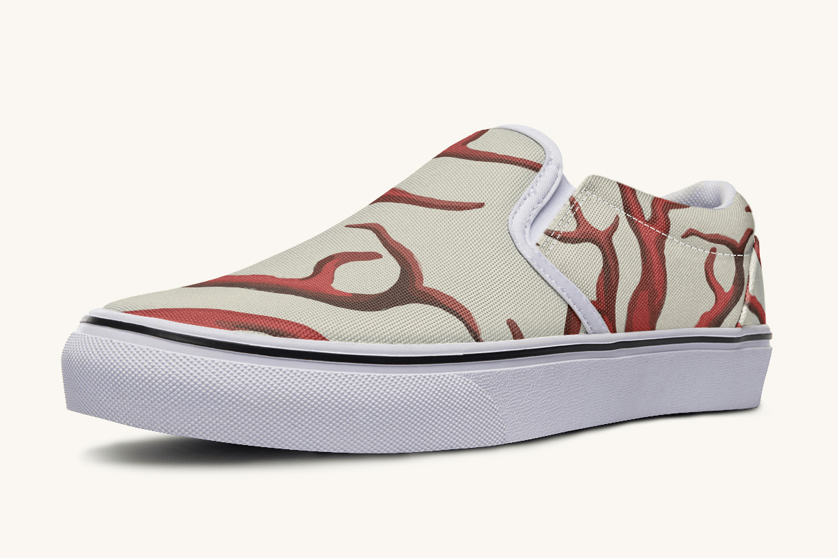 A Bloodroot Coral Sea Slip On Shoes - Jaded Lament